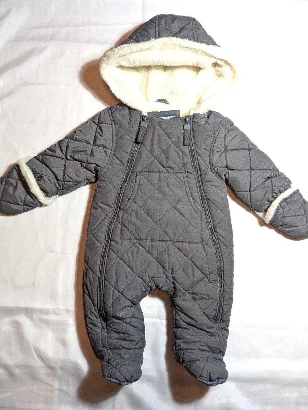 Urban Republic Gray Faux Fur Lined Pram Snowsuit Size 6 Month